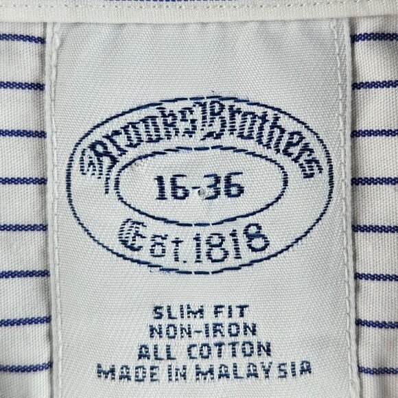 Brooks Brothers Non-Iron Blue 16 36 Cotton Point Slim Striped Shirt Button Up - Picture 8 of 16